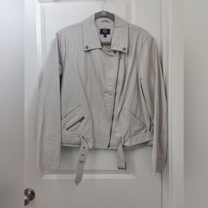 G by Giuliana snake embossed light gray faux leather moto jacket XL